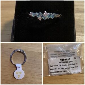 Bomb Party Sterling Silver Ring with Green Opal and White Stones New with Tags